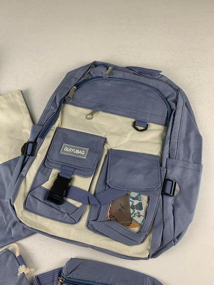 Ensemble de sacs d’école Kawai pour adolescents 4Pcs Guiyu V3 Bleu – محفظة 4 قطع كاواي أزرق تنزوت