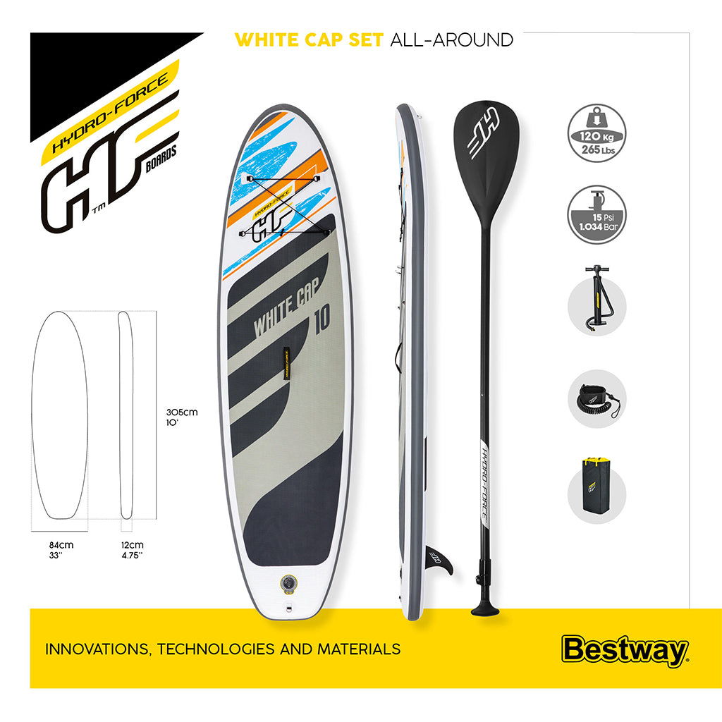 Hydro-Force White Cap Paddle gonflable Avec Pompe À Main Et Sac À Dos Bestway-65342 تنزوت