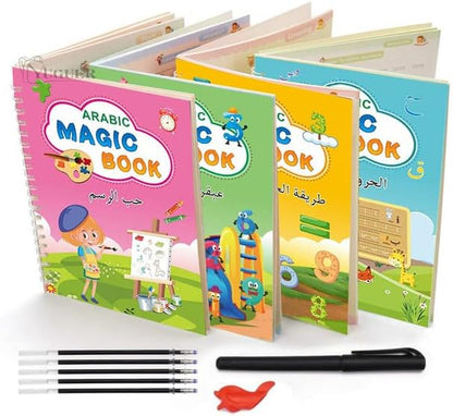 طقم 4 كتب لتعليم الأطفال , كتابة الحروف , الأرقام , العمليات الحسابية , الرسم MAGIC BOOK تنزوت