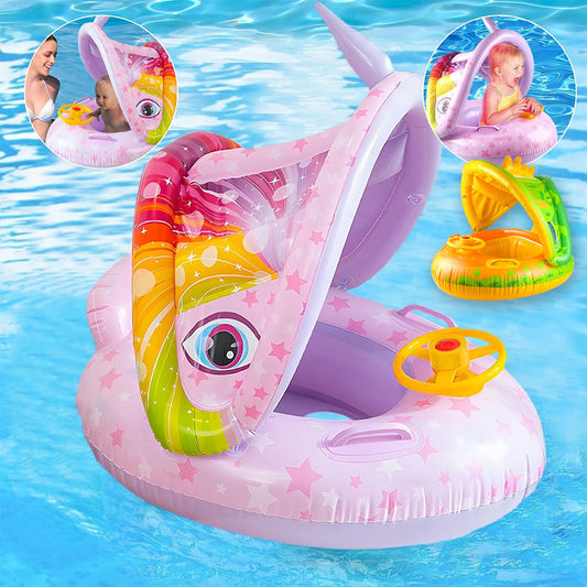 Bouée de natation gonflable pour bébé avec toit et Claxone – عوامة أطفال مع مظلة تنزوت