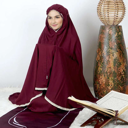 PACK طقم صلاة نسائي 4 قطع برداء فضفاض وسجادة مبطنة مع غلاف للمصحف + جهاز تسبيح رقمي محمول، سبحة صلاة مع عداد رقمي تنزوت