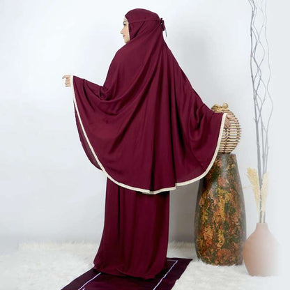 PACK طقم صلاة نسائي 4 قطع برداء فضفاض وسجادة مبطنة مع غلاف للمصحف + جهاز تسبيح رقمي محمول، سبحة صلاة مع عداد رقمي تنزوت