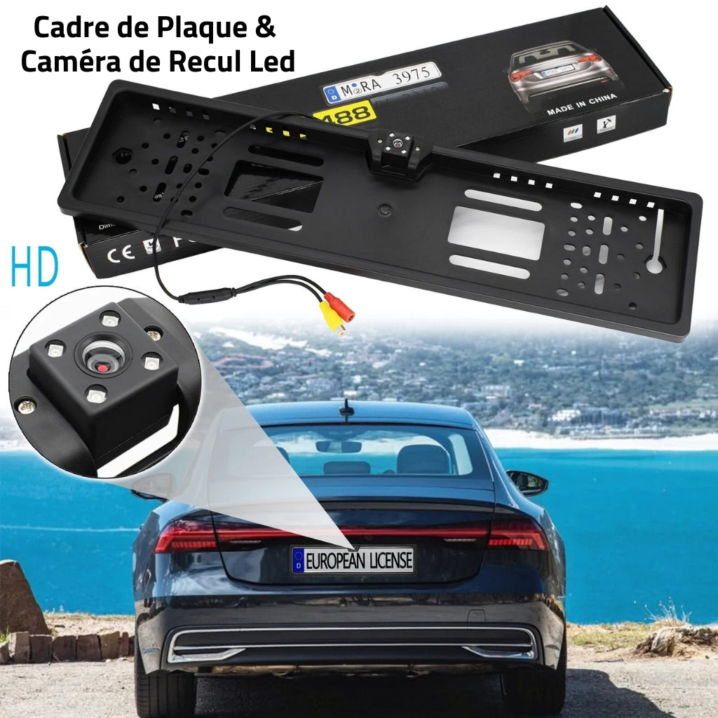 Caméra de recul HD pour voiture, Avec cadre de plaque d'immatriculation Standard , étanche, Vision nocturne, 4 LED - تنزوت