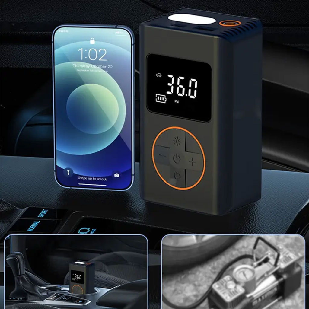 Compresseur d’air pour pneus de voiture avec manomètre numérique – جهاز ضغط الهواء - تنزوت