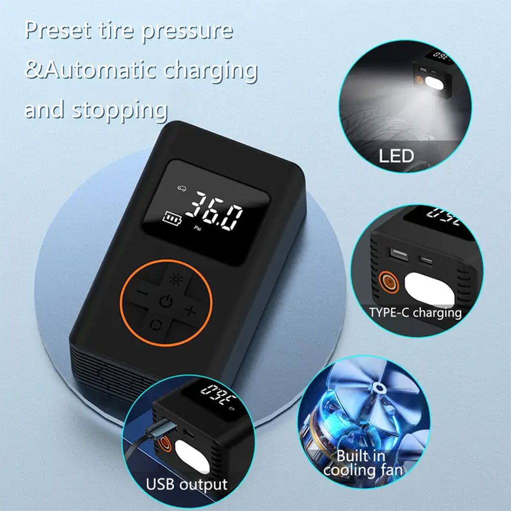 Compresseur d’air pour pneus de voiture avec manomètre numérique – جهاز ضغط الهواء - تنزوت