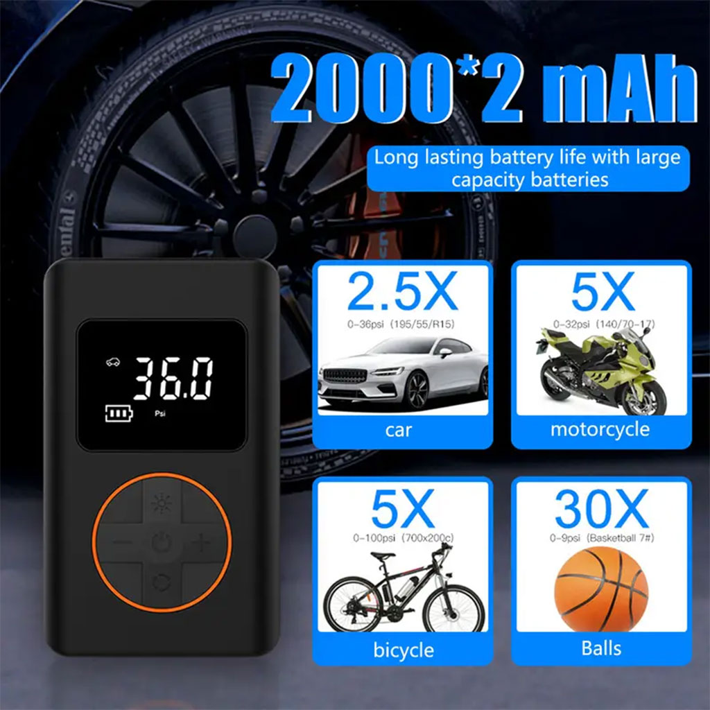 Compresseur d’air pour pneus de voiture avec manomètre numérique – جهاز ضغط الهواء - تنزوت