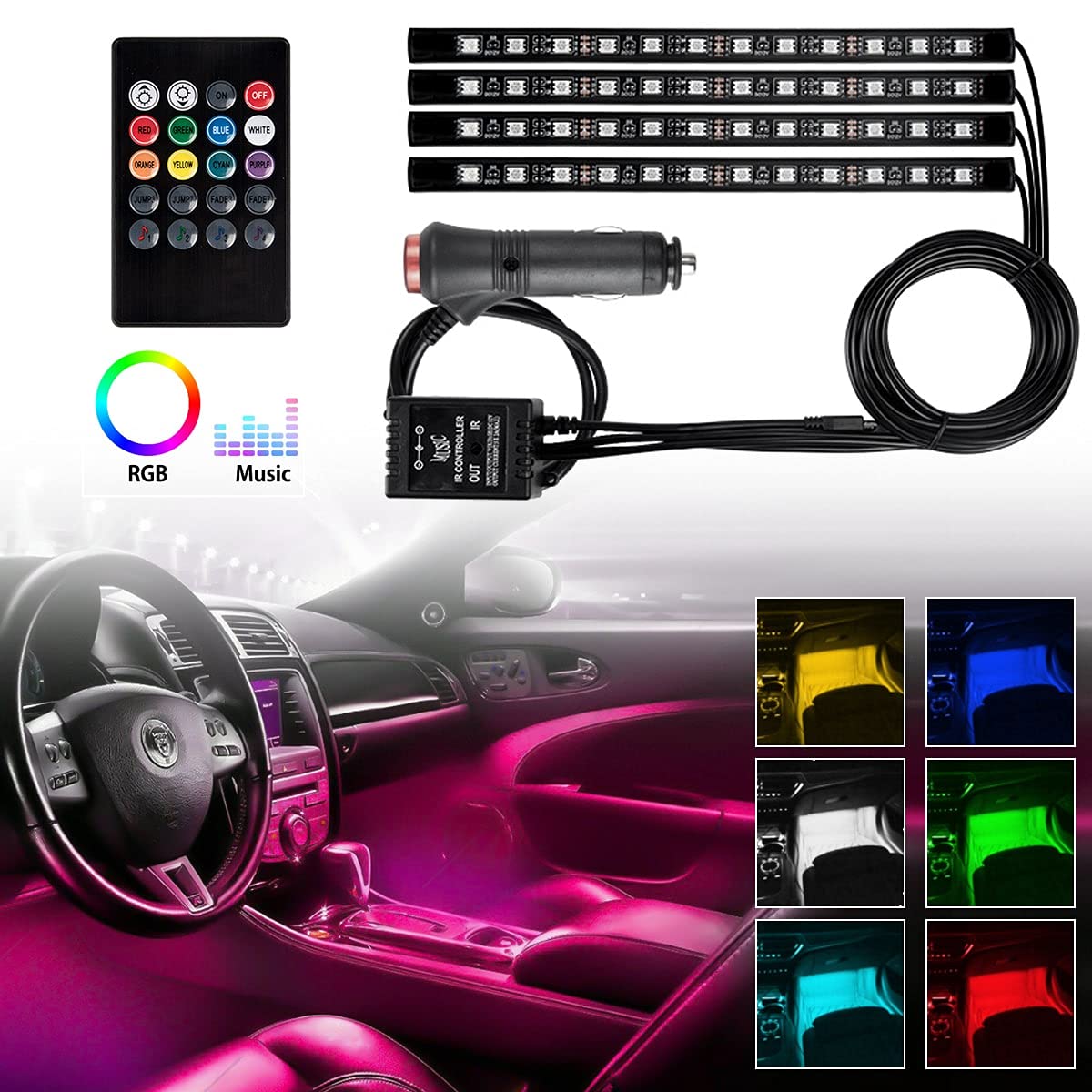 Sound atmosphere lamp 48 LED pour voiture - تنزوت