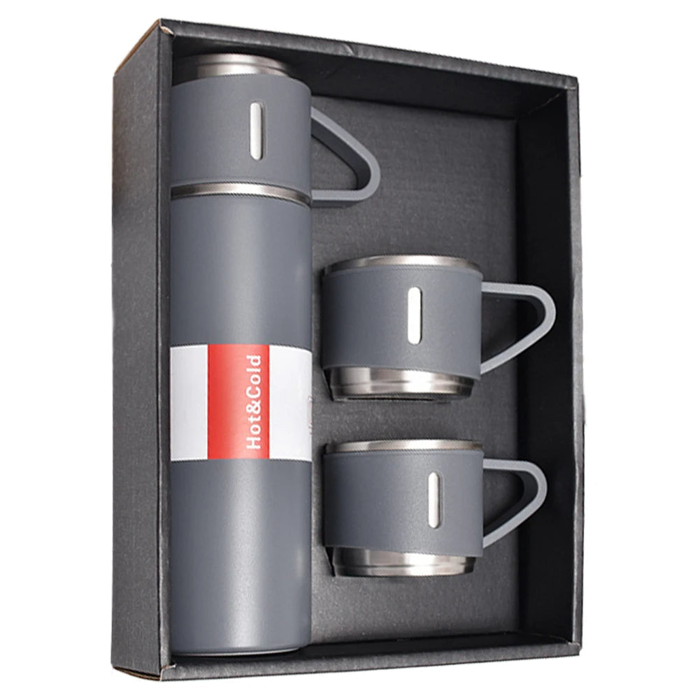 Ensemble Thermos avec 3 tasses thermique 500ml en acier inoxydable تنزوت