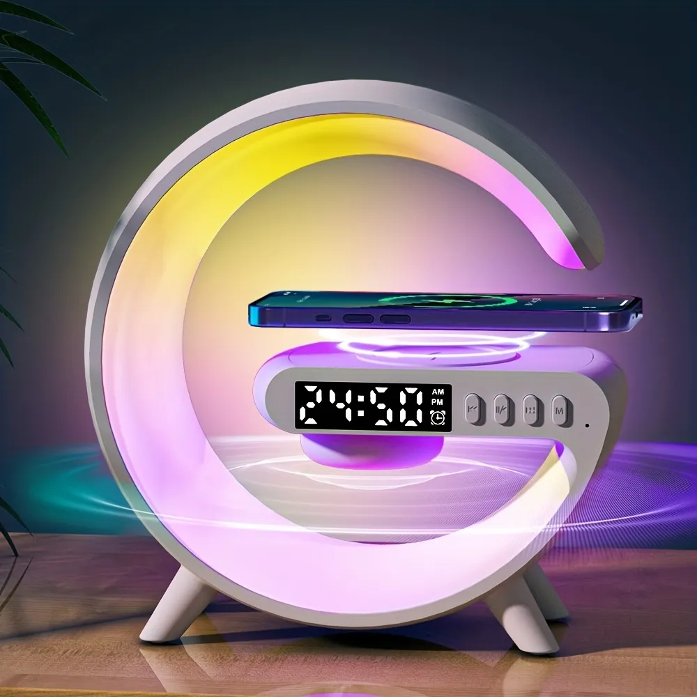 Réveil intelligente type G Bluetooth chargement sans fil haut-parleur RGB lumineuses G63-Blanc - تنزوت