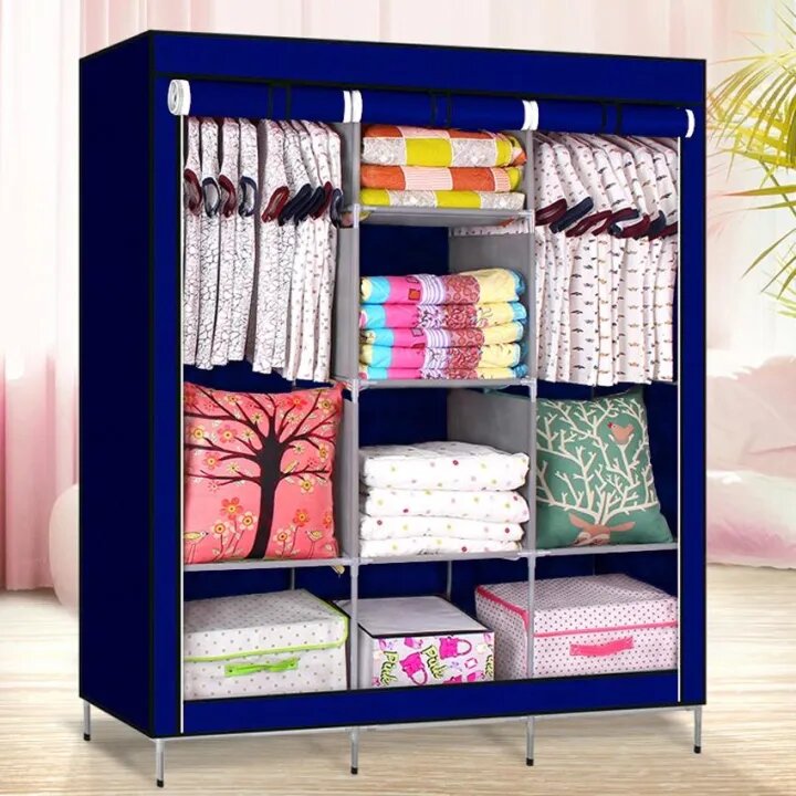 Armoire De Rangement et Penderie 7 Étages Porte Cintres Et Rideau Anti-Poussière تنزوت
