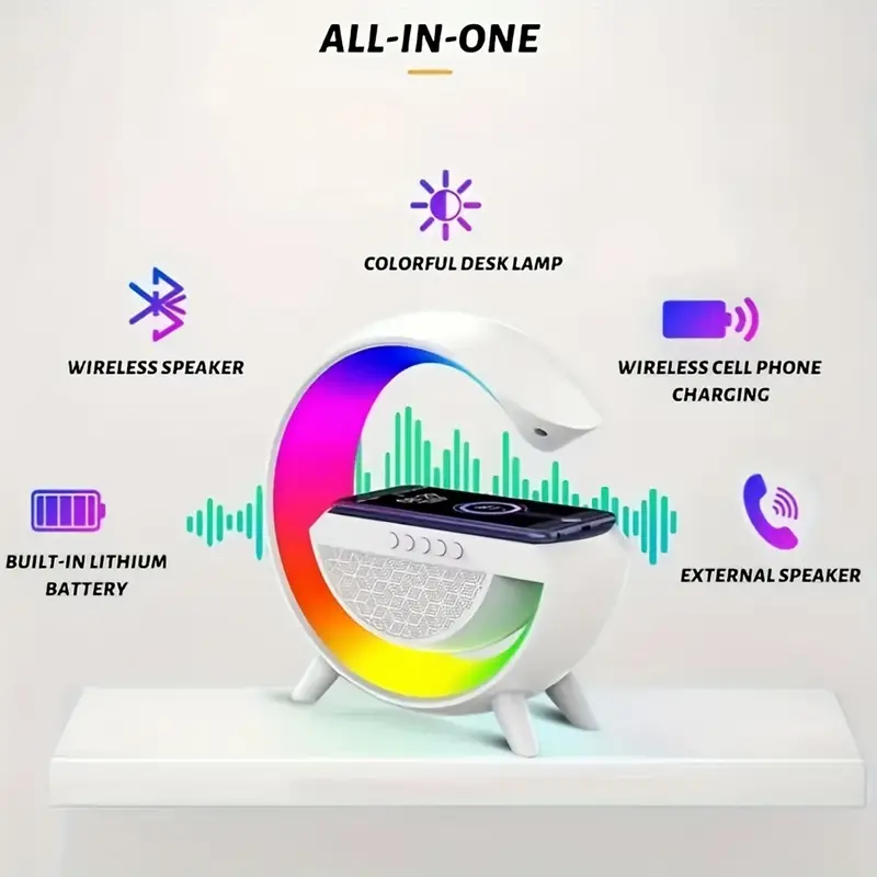 Lampe De Chevet RGB intelligente type Big G Wireless Charger / Speaker Bluetooth 5.2 HM-3201 | YN-2209 - تنزوت