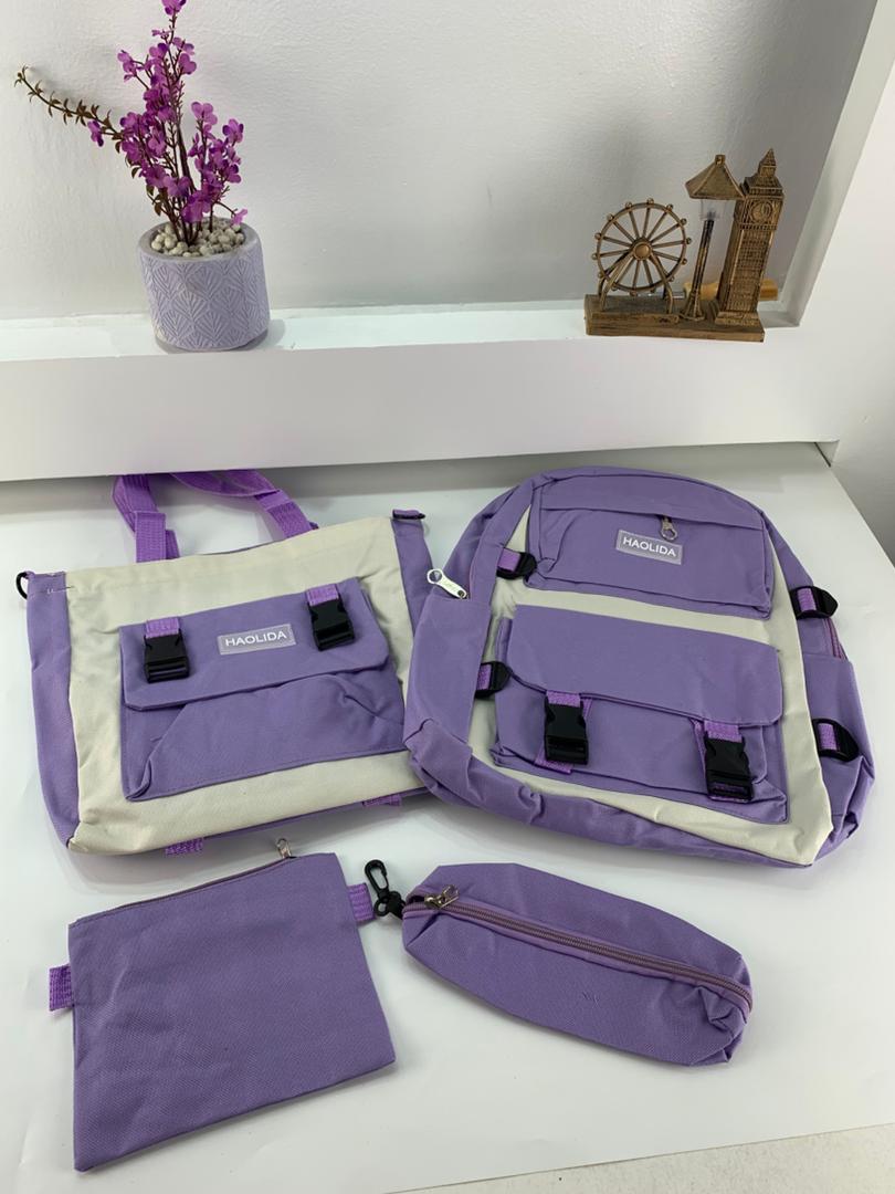 Ensemble de sacs d’école Kawai pour adolescents 4Pcs HAOLIDA V2 Mauve – محفظة 4 قطع كاواي بنفسجي تنزوت