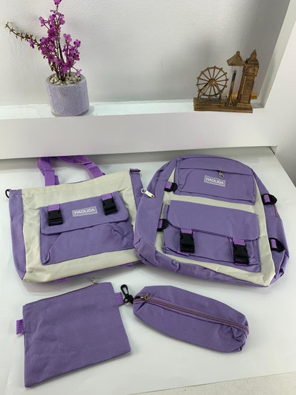 Ensemble de sacs d’école Kawai pour adolescents 4Pcs HAOLIDA V2 Mauve – محفظة 4 قطع كاواي بنفسجي تنزوت