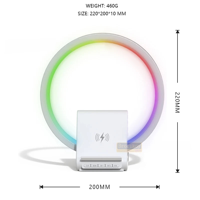 Lampe de chevet avec chargeur sans fil, haut-parleurs Bluetooth rechargeables support de charge rapide, 15W BT-256 - تنزوت