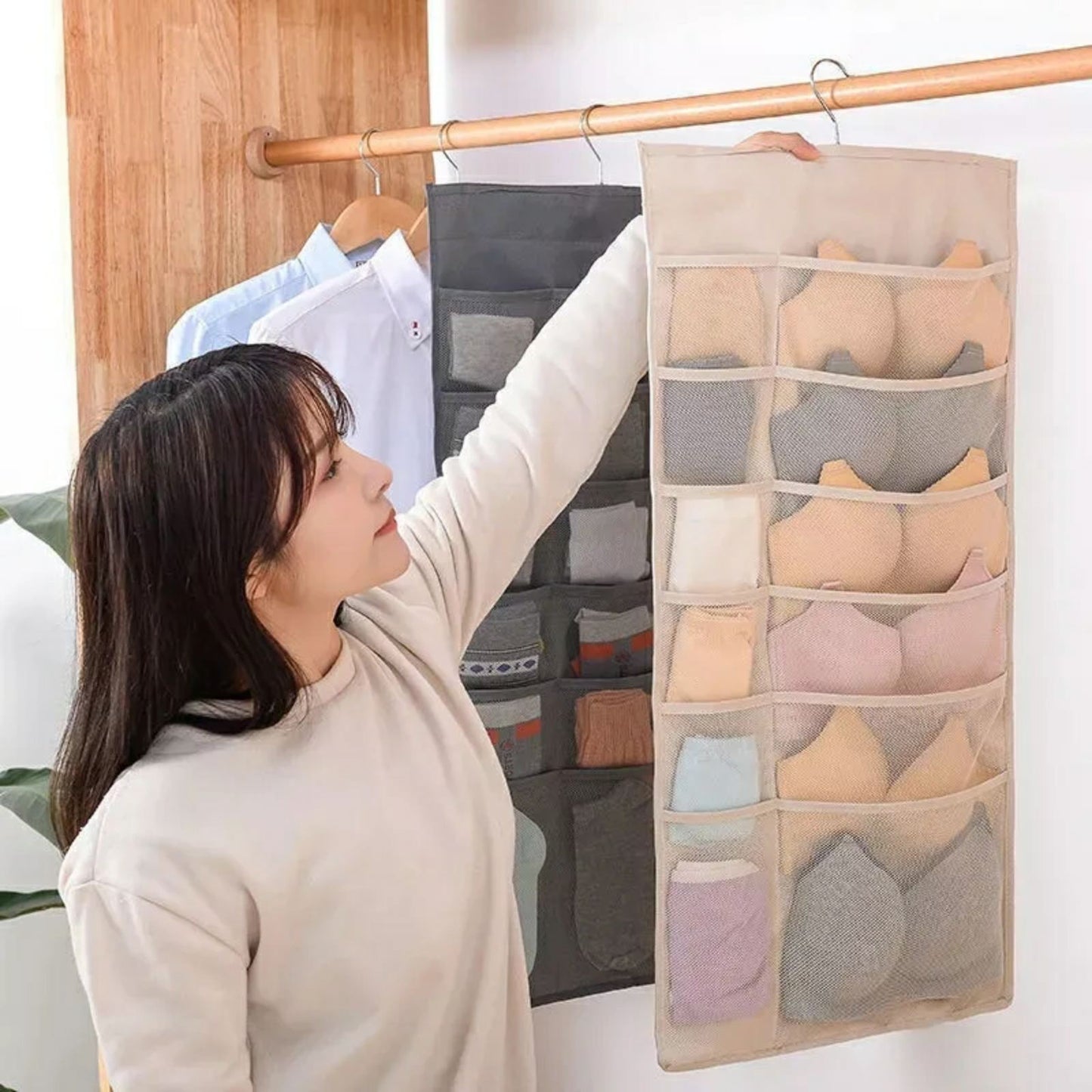 Organisateur de sous-vêtements multi-poches Double face suspendu de chaussettes de soutien-gorge تنزوت