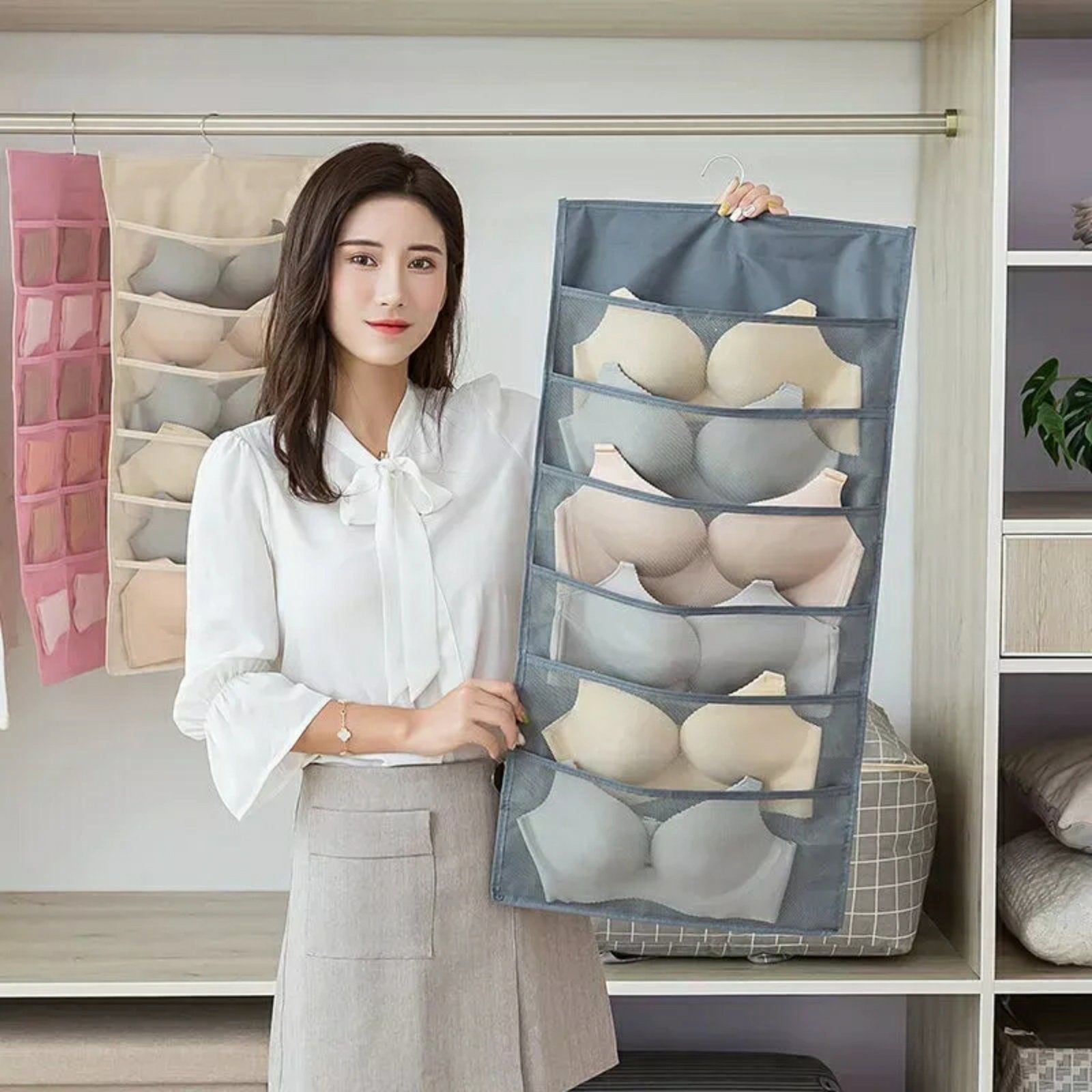 Organisateur de sous-vêtements multi-poches Double face suspendu de chaussettes de soutien-gorge تنزوت