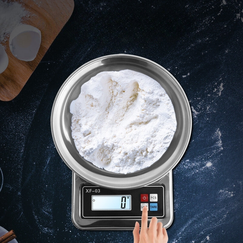 Balance de cuisine haute précision numérique avec bol en acier inoxydable, 5 kg / 1 g avec écran LCD تنزوت