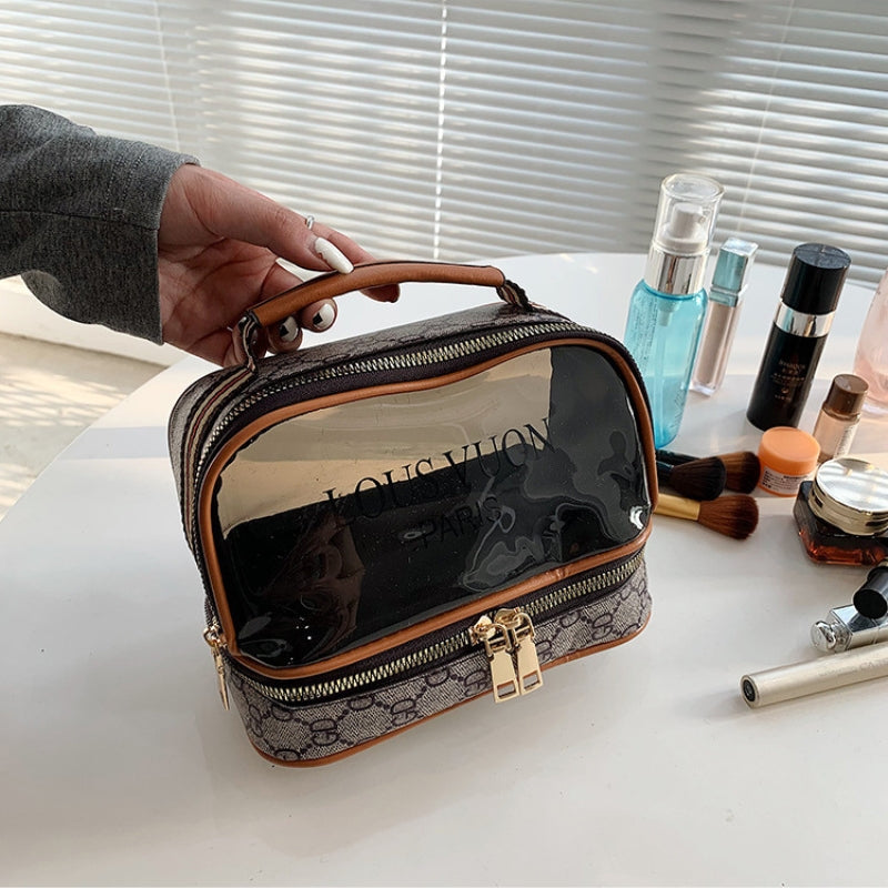 Trousse de toilette transparente double couche pour femmes, sac cosmétique étanche de grande capacité تنزوت