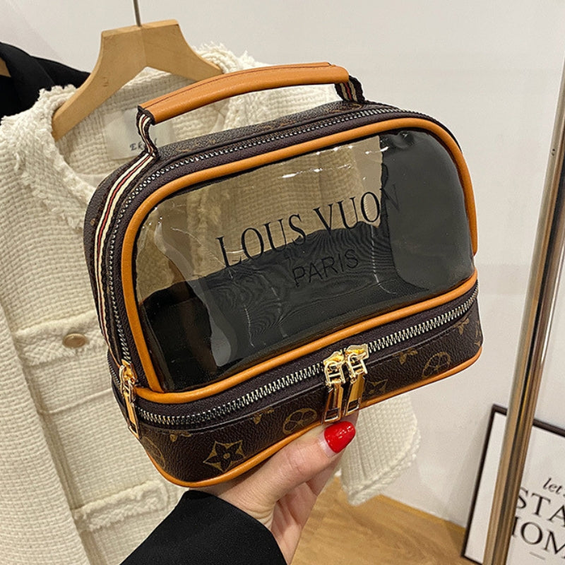 Trousse de toilette transparente double couche pour femmes, sac cosmétique étanche de grande capacité تنزوت