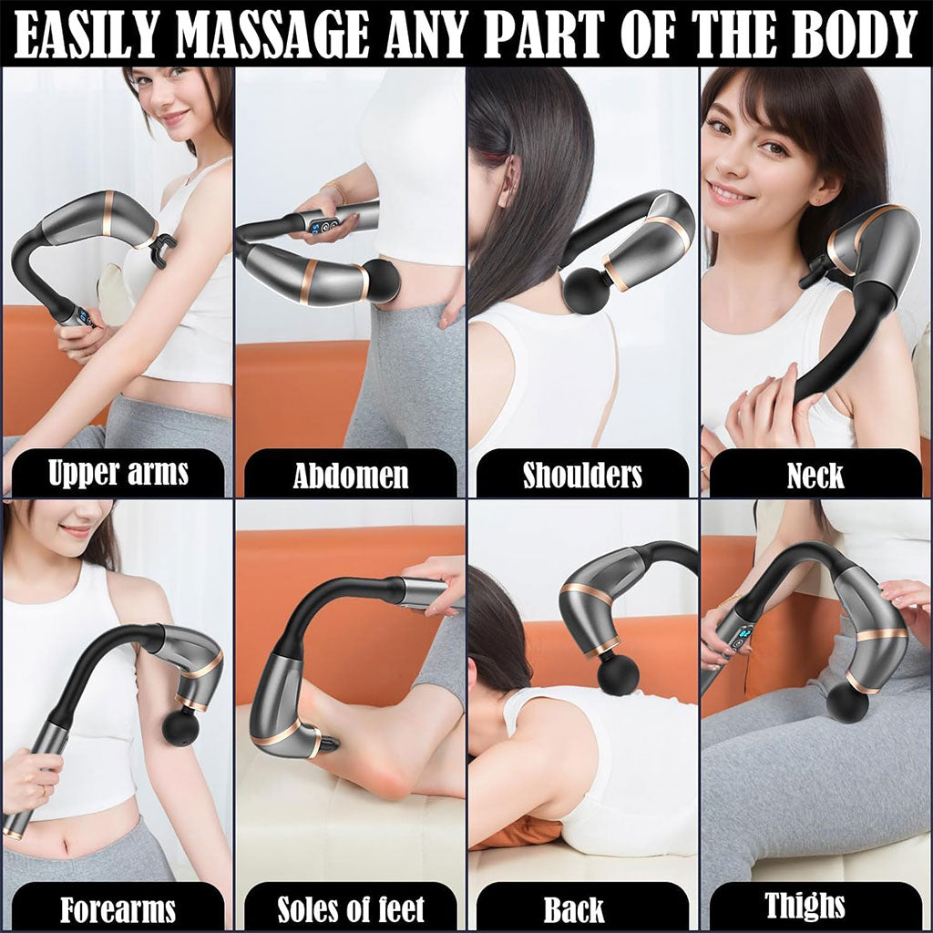 Pistolet de massage poignée allongée avec 4 têtes, 3 modes et 6 niveaux – جهاز تدليك الجسم تنزوت