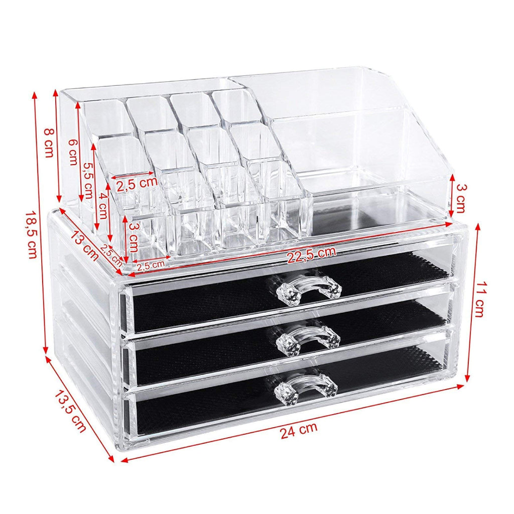 Boîte de rangement de maquillage acrylique avec 3 tiroirs تنزوت