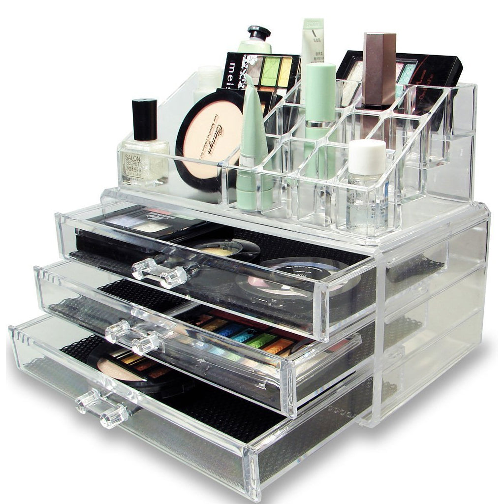 Boîte de rangement de maquillage acrylique avec 3 tiroirs تنزوت