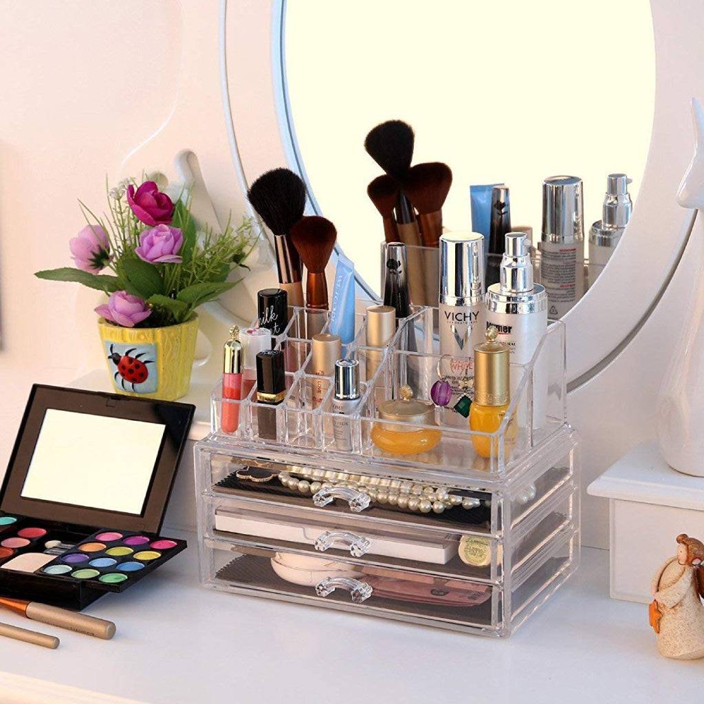 Boîte de rangement de maquillage acrylique avec 3 tiroirs تنزوت