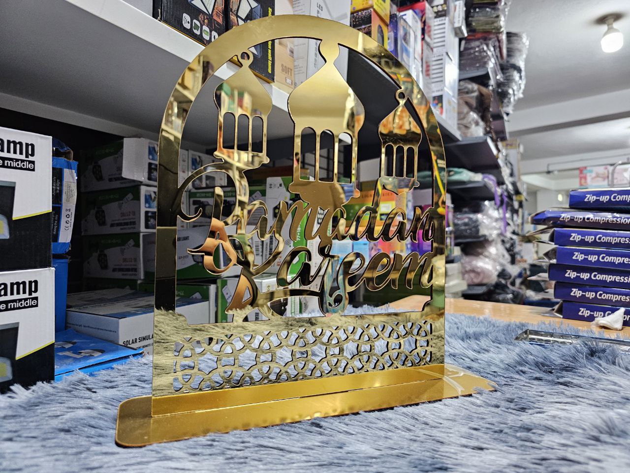 Ornements en acrylique Ramadan Kareem, lanterne étoile de lune dorée, décorations pour la maison زينة رمضان كريم أكريليك، فانوس نجمة القمر الذهبي تنزوت