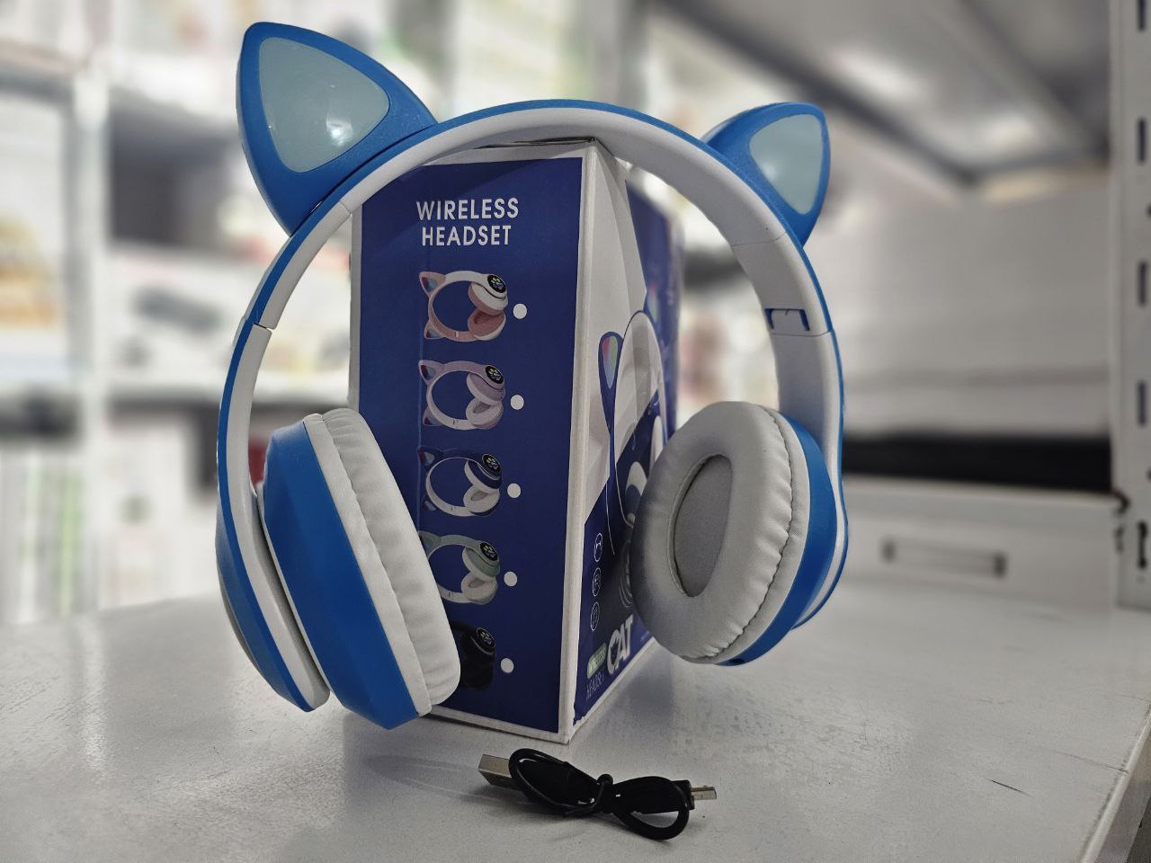 Casque stéréo Bluetooth sans fil oreilles de chat électroluminescents avec support carte TF - تنزوت
