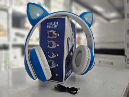 Casque stéréo Bluetooth sans fil oreilles de chat électroluminescents avec support carte TF - تنزوت