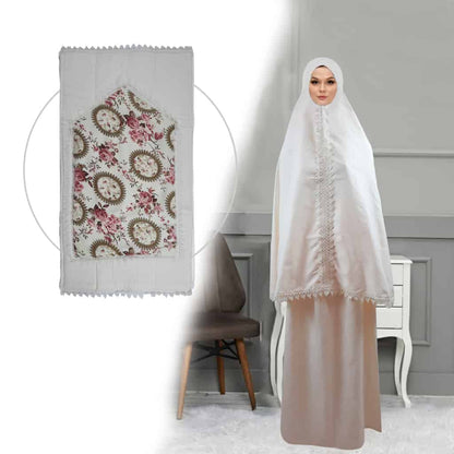 طقم صلاة نسائي 4 قطع برداء فضفاض وسجادة مبطنة مع غلاف للمصحف Kit De Prière 4 Pieces Pour Femmes En Tissu Doux Et Confortable تنزوت