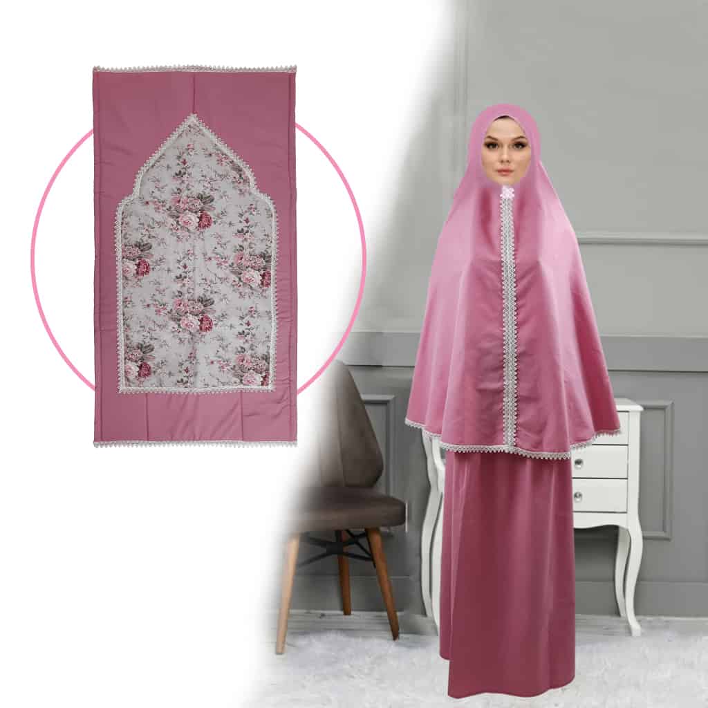 طقم صلاة نسائي 4 قطع برداء فضفاض وسجادة مبطنة مع غلاف للمصحف Kit De Prière 4 Pieces Pour Femmes En Tissu Doux Et Confortable تنزوت