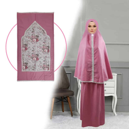 طقم صلاة نسائي 4 قطع برداء فضفاض وسجادة مبطنة مع غلاف للمصحف Kit De Prière 4 Pieces Pour Femmes En Tissu Doux Et Confortable تنزوت