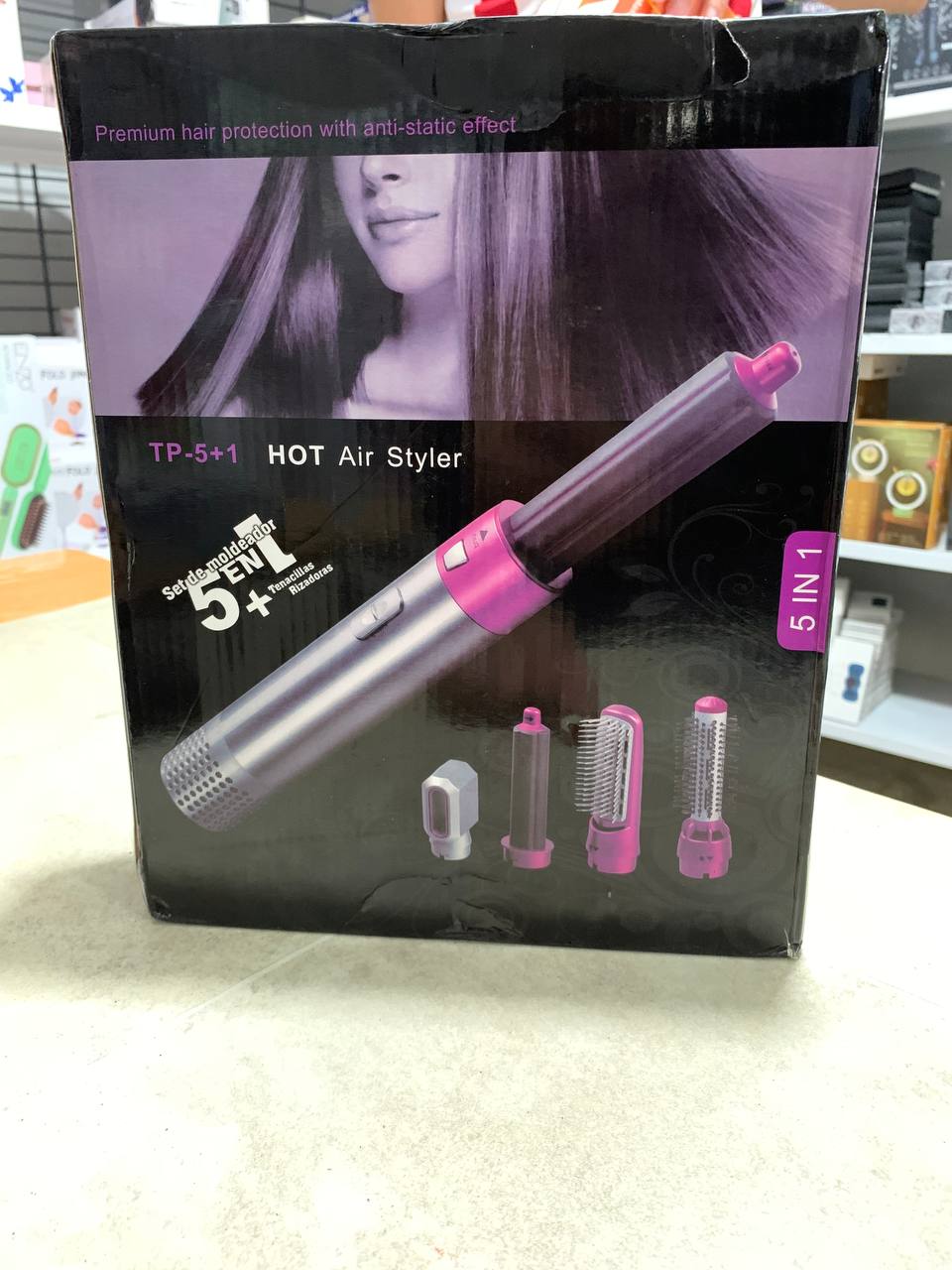 Sèche-cheveux peigne à air chaud 5in1 curling premium protection تنزوت