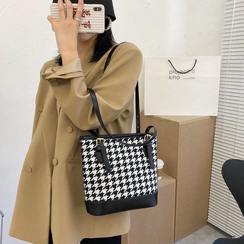 Sacs à bandoulière pied-de-poule Vintage pour femmes grande capacité تنزوت