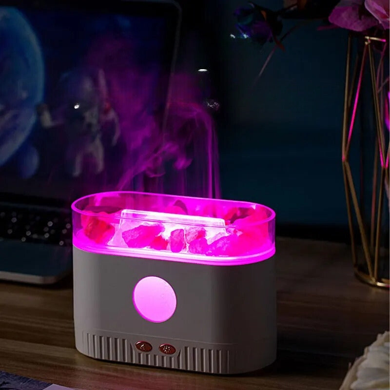 Humidificateur flamme multicolore des huiles essentielles aromatiques en pierre de sel 200ml - موزع روائح الزيوت العطرية باللهب مع صخور الملح الكريستالي 200 مل تنزوت