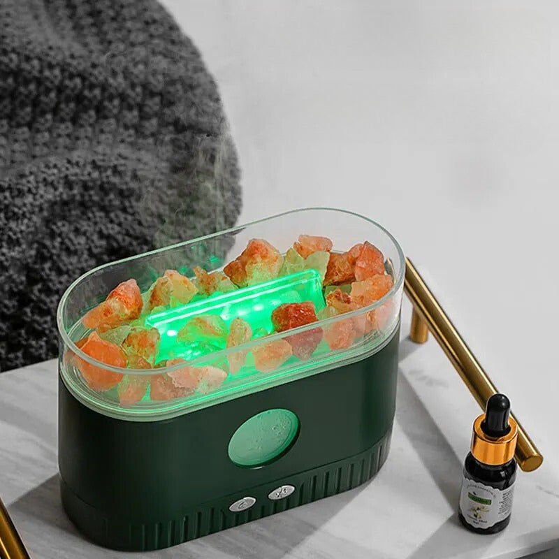 Humidificateur flamme multicolore des huiles essentielles aromatiques en pierre de sel 200ml - موزع روائح الزيوت العطرية باللهب مع صخور الملح الكريستالي 200 مل تنزوت