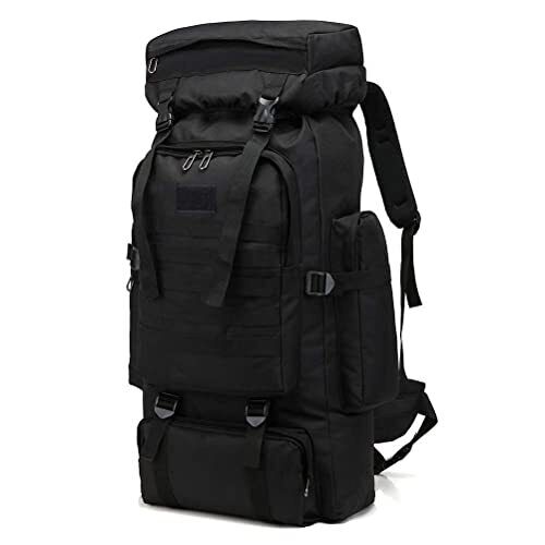 Sac à dos Randonnée professionnel en toile de Camouflage étanche à double épaule 90 L - Noir