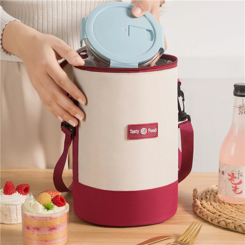 Sac à Lunch cylindrique Thermiques fourre-tout rond en aluminium تنزوت