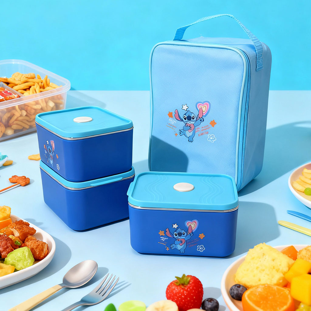 Lunch Box avec Sac Isotherme Design Cartoon 3 Compartiments Alimentaires – حافظة أطعام للأطفال 3 طبقات تنزوت