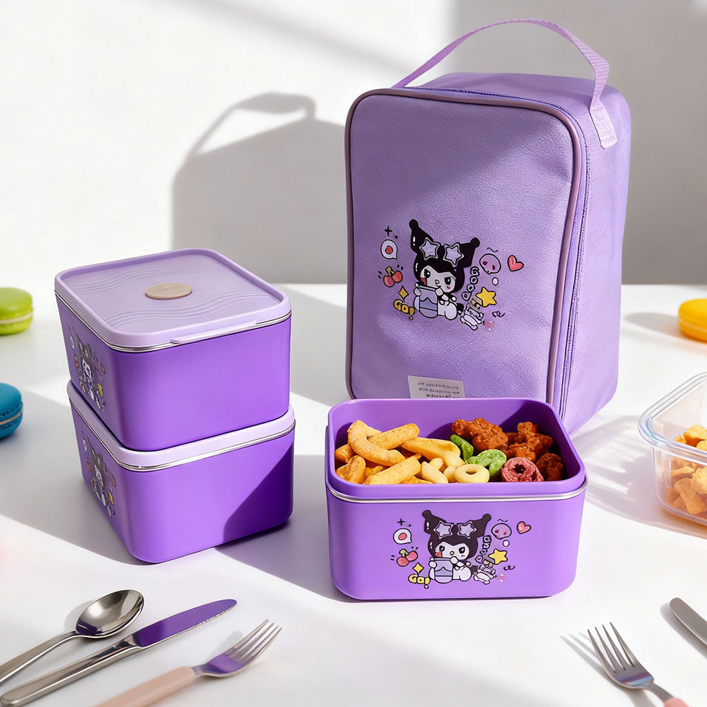 Lunch Box avec Sac Isotherme Design Cartoon 3 Compartiments Alimentaires – حافظة أطعام للأطفال 3 طبقات تنزوت