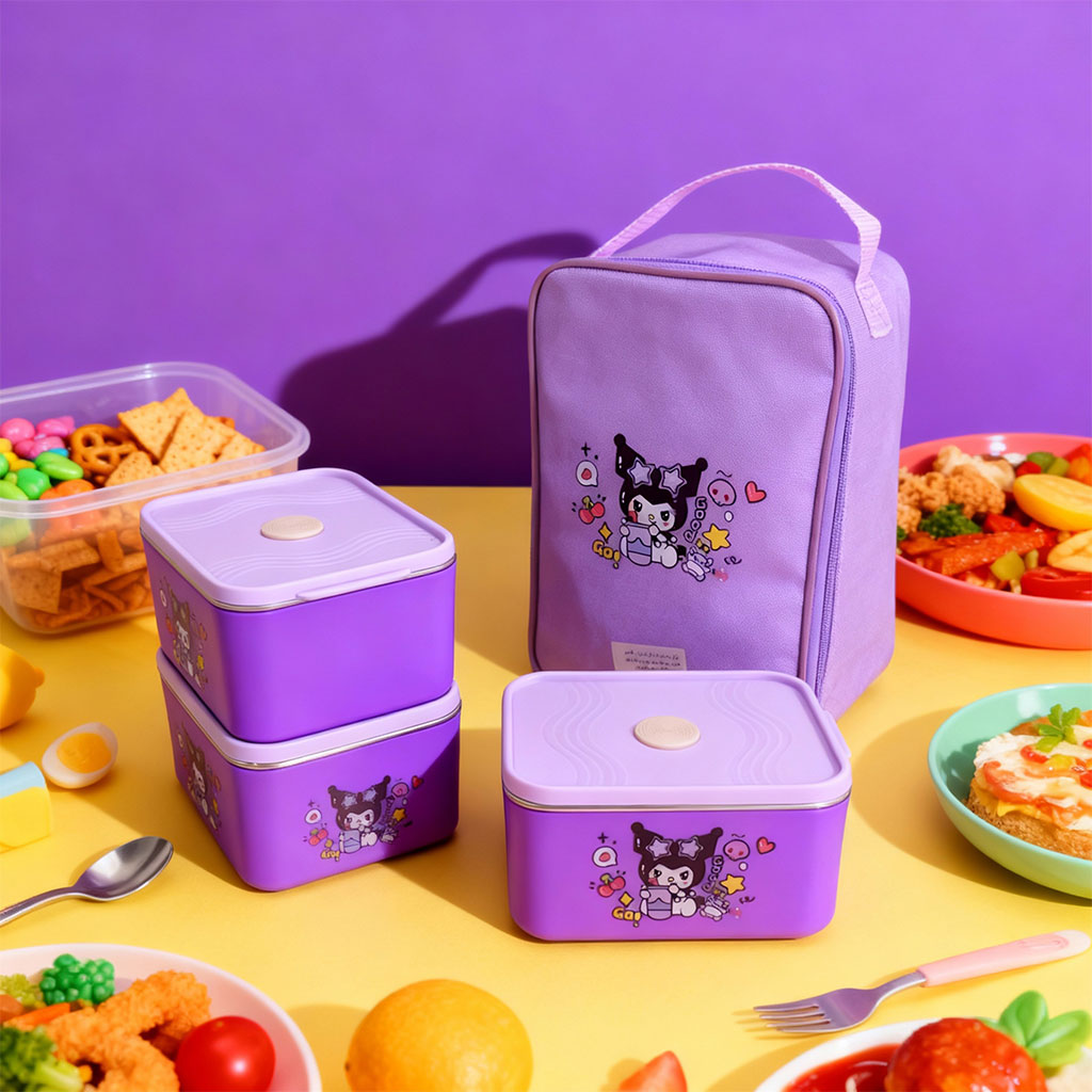 Lunch Box avec Sac Isotherme Design Cartoon 3 Compartiments Alimentaires – حافظة أطعام للأطفال 3 طبقات تنزوت