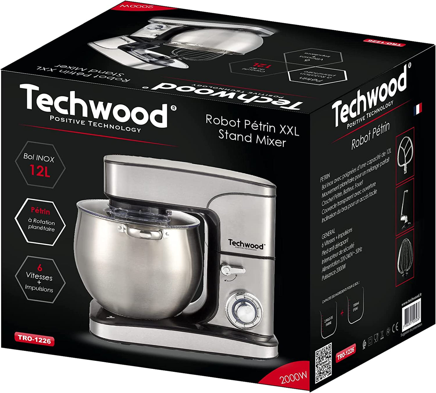 Techwood Robot Pétrin Professionel 12L 2000W TRO-1226 تنزوت