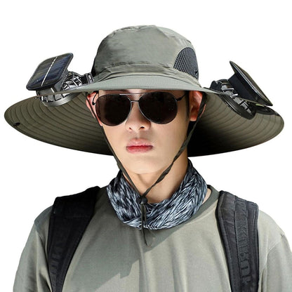 Chapeau de soleil à large bord avec double ventilateur – قبعة للحماية من الشمس مع مروحات تنزوت